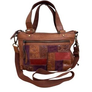 Fossil Leather Patchwork Crossbody Boho Bag